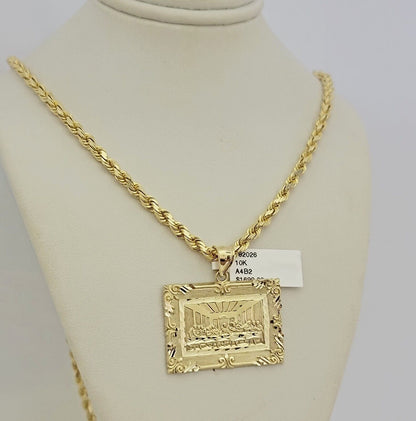 Real 10k Gold Chain Solid Rope Necklace Pendant SET Last supper Charm 4mm 22"