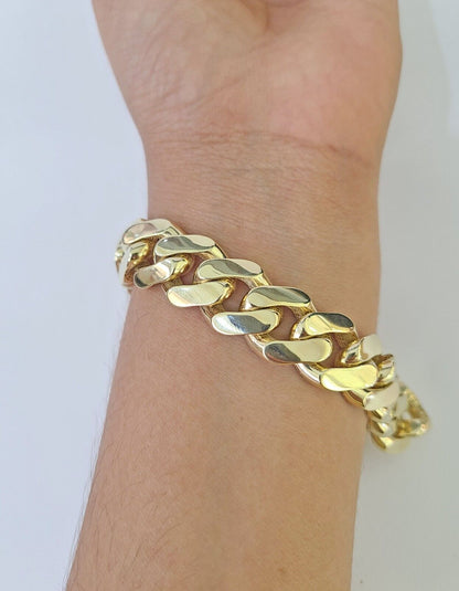 Real 10K Royal Monaco Bracelet Yellow Gold 9" Box Clasp 15mm Genuine - GoldenlinQ