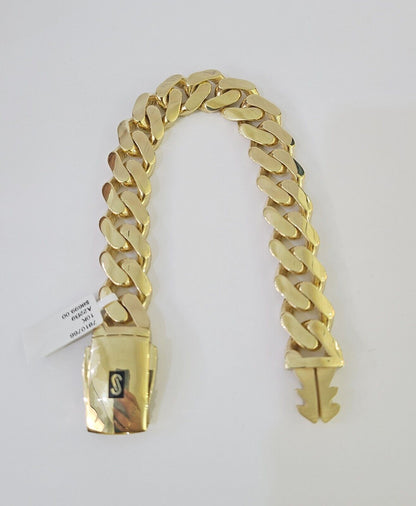 Real 10K Royal Monaco Bracelet Yellow Gold 9" Box Clasp 15mm Genuine - GoldenlinQ