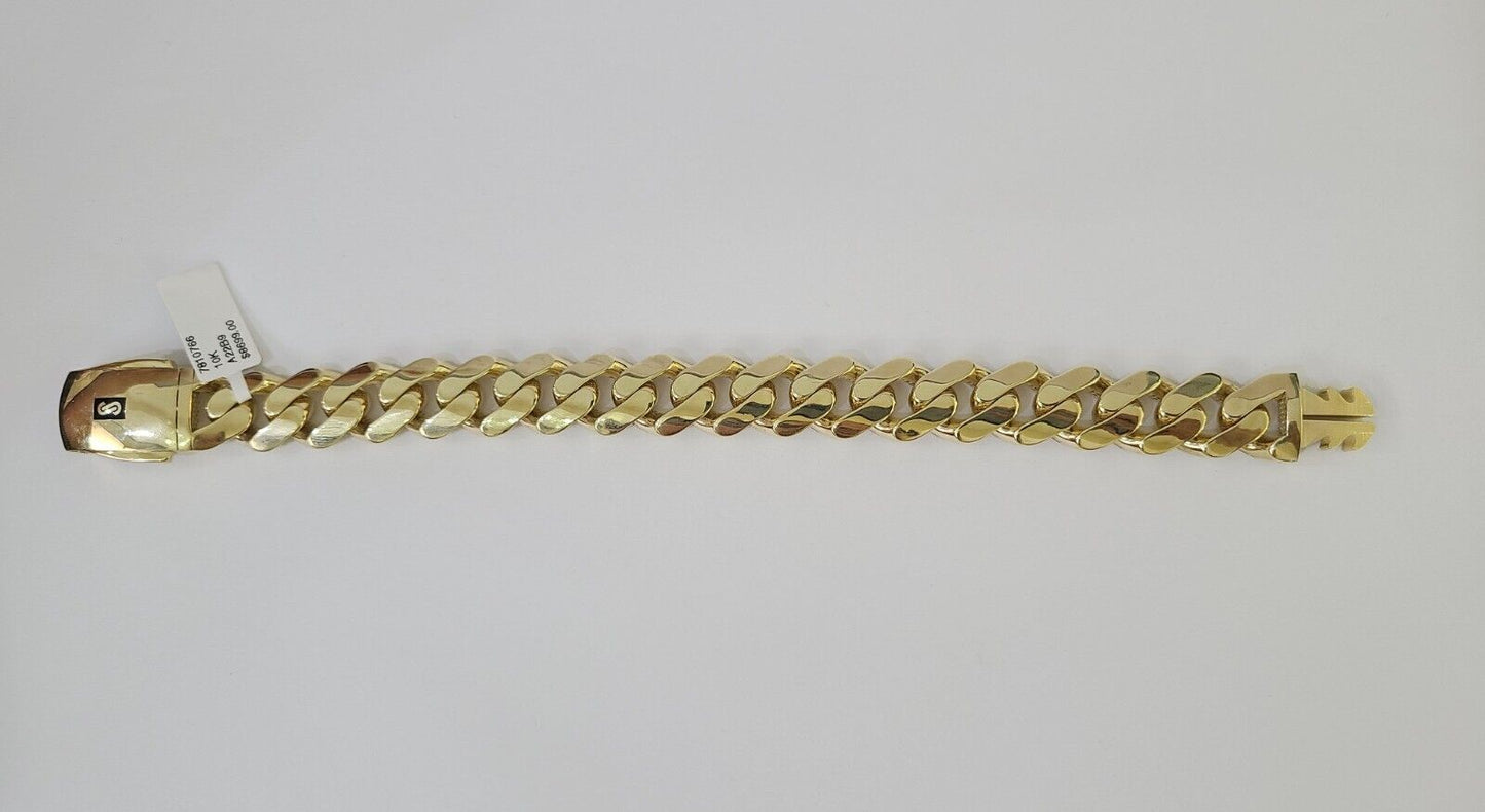 Real 10K Royal Monaco Bracelet Yellow Gold 9" Box Clasp 15mm Genuine - GoldenlinQ