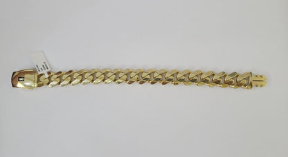 Real 10K Royal Monaco Bracelet Yellow Gold 9" Box Clasp 15mm Genuine - GoldenlinQ