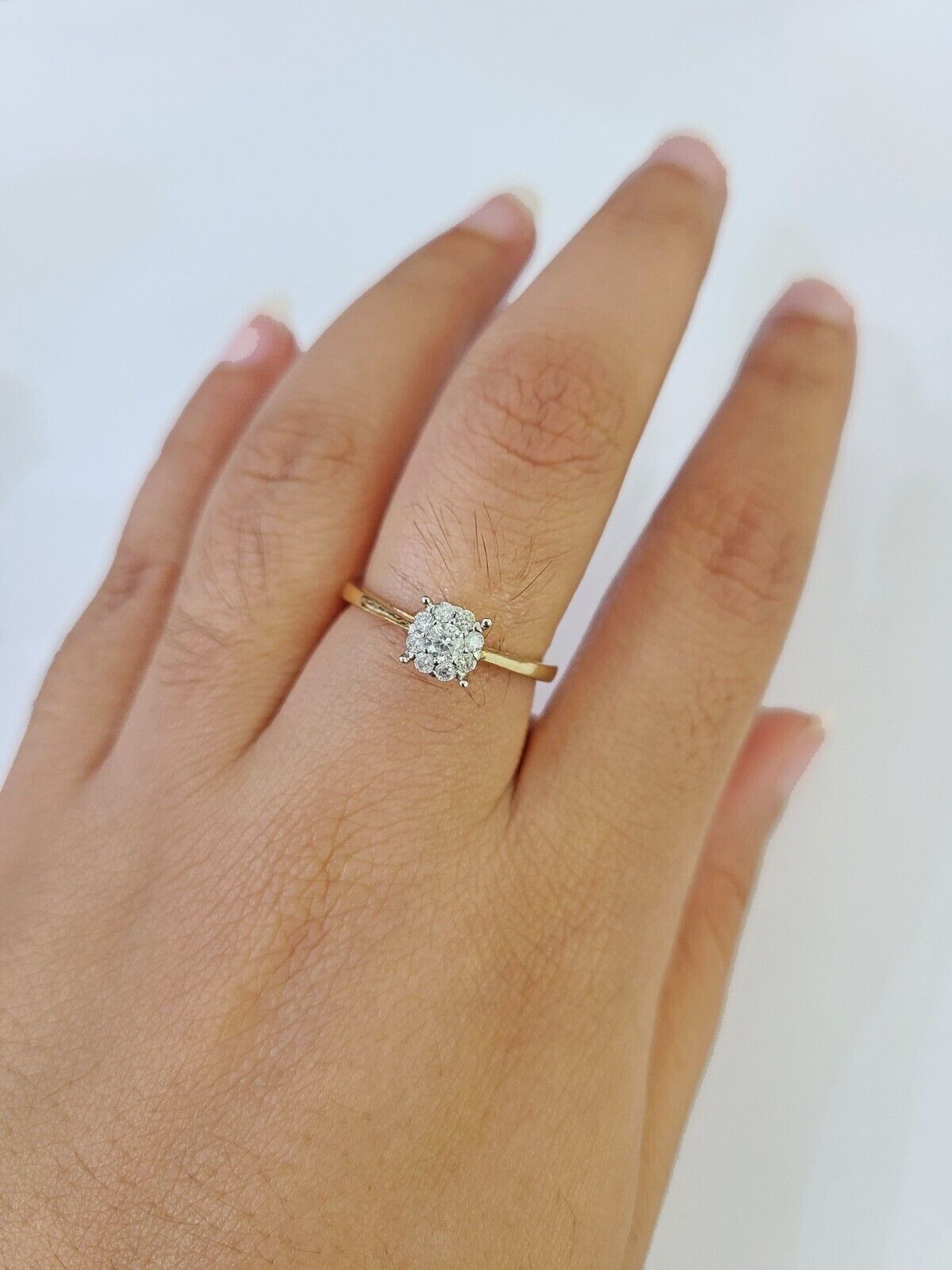 Real 10k Yellow Gold Diamond Ladies Ring Flower Shaped Women Engagement Casual - Reva Jeweler