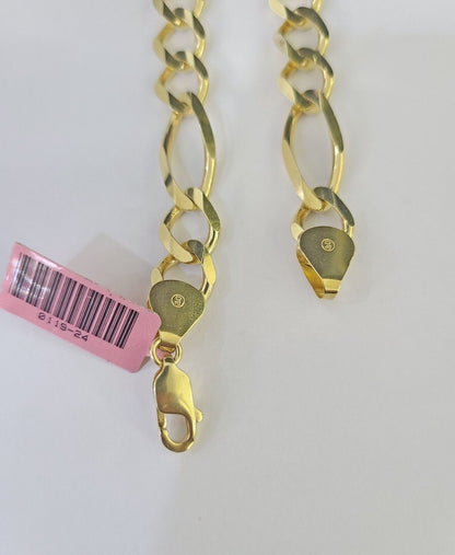 Real 14k Yellow Gold Figaro link Bracelet 9mm 8" Inch Men women Genuine - GoldenlinQ