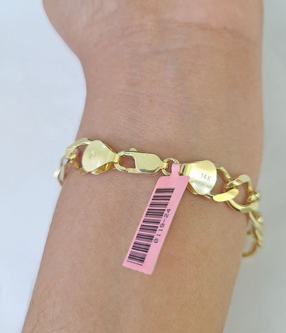 Real 14k Yellow Gold Figaro link Bracelet 9mm 8" Inch Men women Genuine - GoldenlinQ