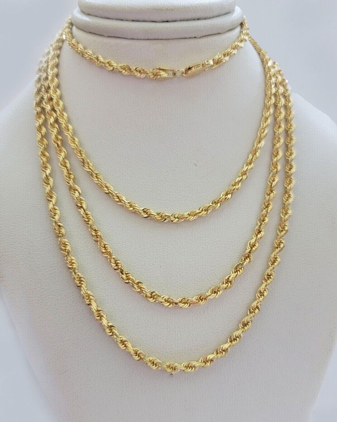 Real 18k Yellow Gold Rope Chain Necklace 3mm 26'' Inch Men Women SOLID HEAVY NEW - Reva Jeweler