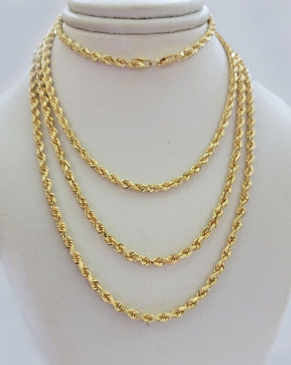 Real 18k Yellow Gold Rope Chain Necklace 3mm 26'' Inch Men Women SOLID HEAVY NEW - Reva Jeweler
