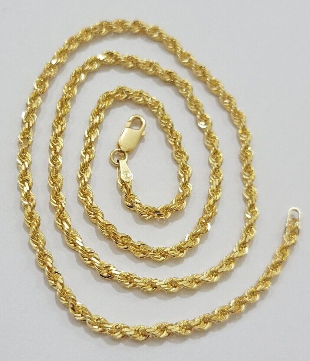 Real 18k Yellow Gold Rope Chain Necklace 3mm 26'' Inch Men Women SOLID HEAVY NEW - Reva Jeweler