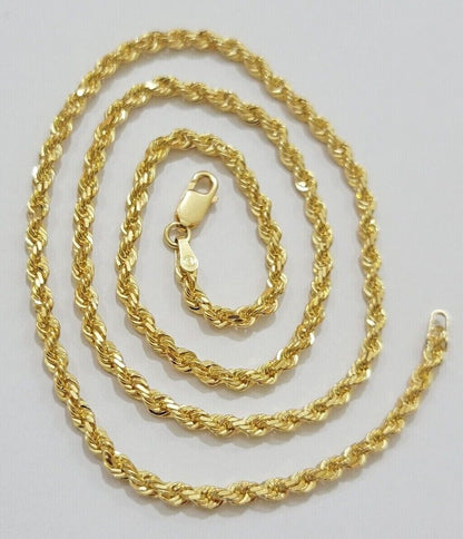 Real 18k Yellow Gold Rope Chain Necklace 3mm 26'' Inch Men Women SOLID HEAVY NEW - Reva Jeweler