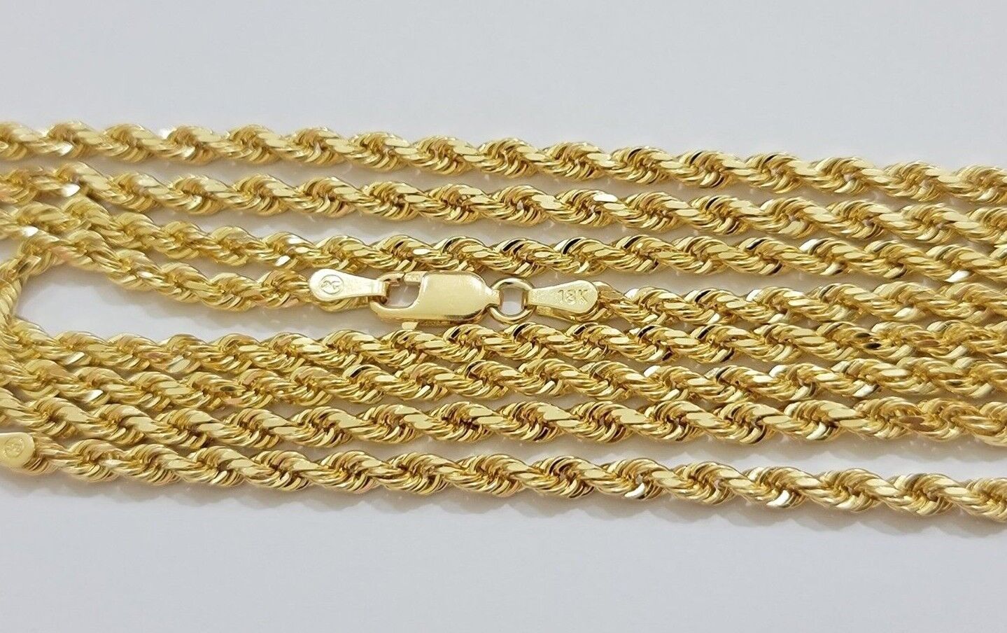 Real 18k Yellow Gold Rope Chain Necklace 3mm 26'' Inch Men Women SOLID HEAVY NEW - Reva Jeweler