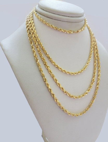 Real 18k Yellow Gold Rope Chain Necklace 3mm 26'' Inch Men Women SOLID HEAVY NEW - Reva Jeweler