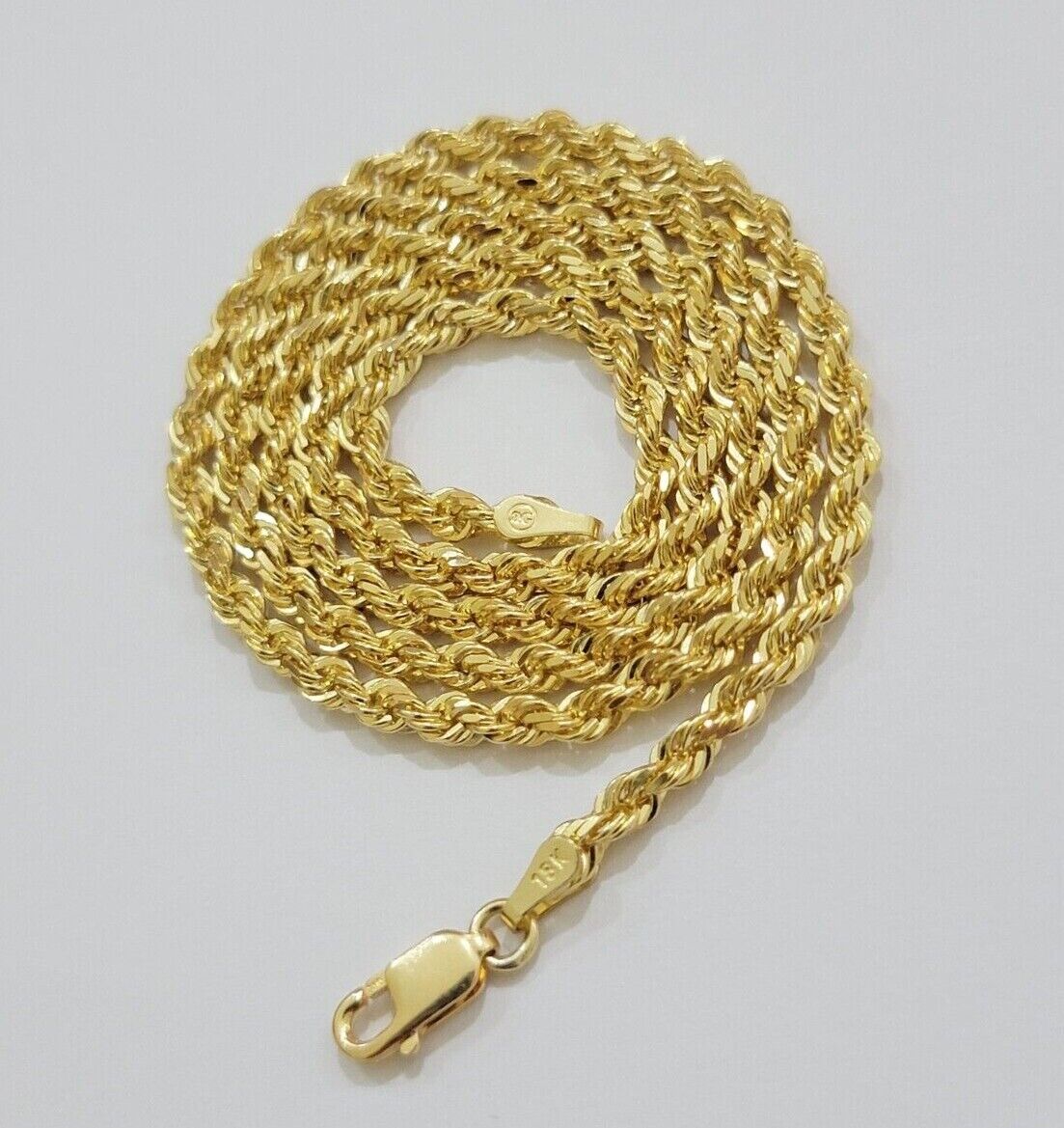 Real 18k Yellow Gold Rope Chain Necklace 3mm 26'' Inch Men Women SOLID HEAVY NEW - Reva Jeweler