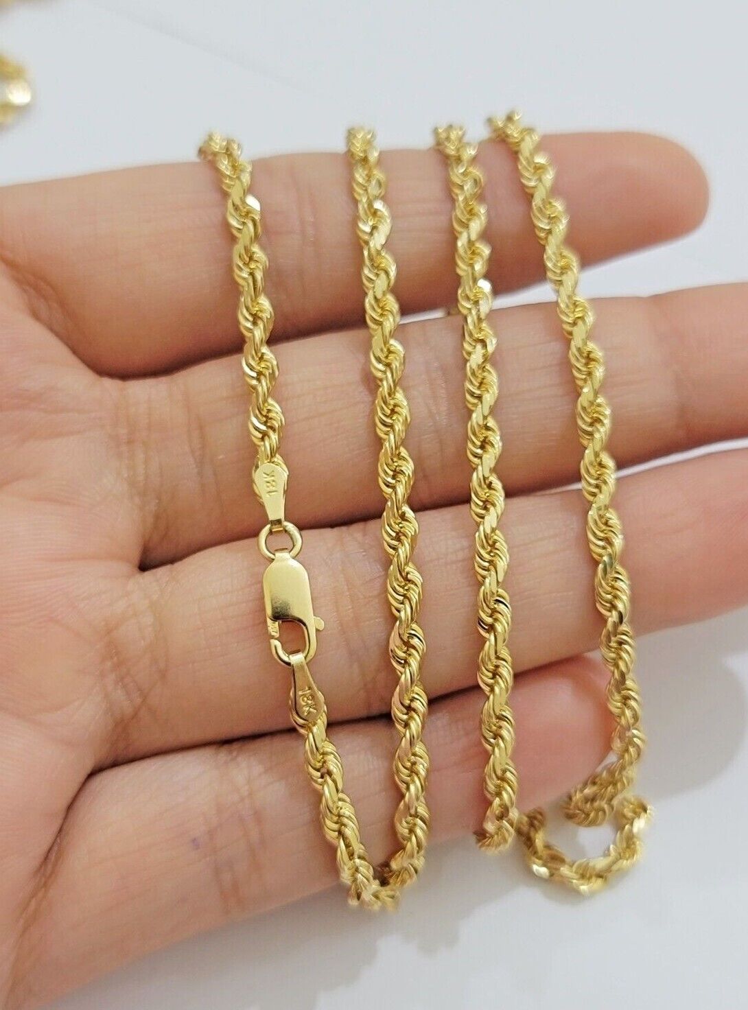 Real 18k Yellow Gold Rope Chain Necklace 3mm 26'' Inch Men Women SOLID HEAVY NEW - Reva Jeweler