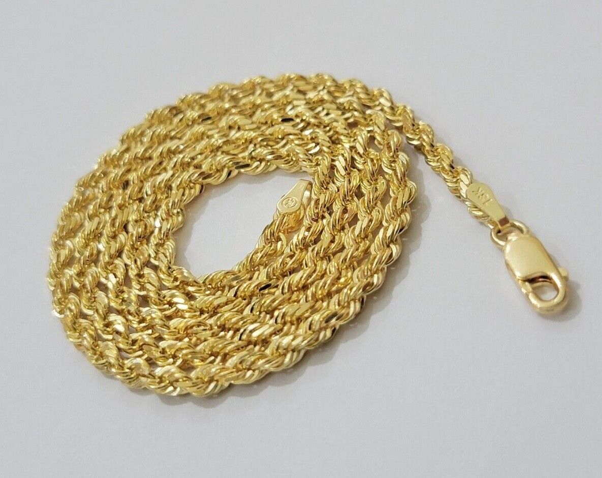Real 18k Yellow Gold Rope Chain Necklace 3mm 26'' Inch Men Women SOLID HEAVY NEW - Reva Jeweler