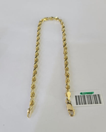 Solid Real 10K Rope Bracelet Yellow Gold 8" Inch 3mm 10kt Real gold men women - GoldenlinQ