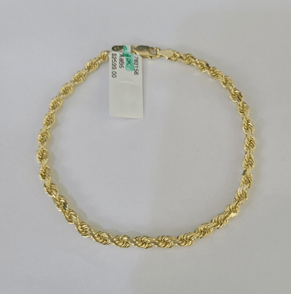 Solid Real 10K Rope Bracelet Yellow Gold 8" Inch 3mm 10kt Real gold men women - GoldenlinQ